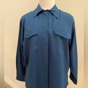 Fred David, size 16 blue, long sleeve blouse
